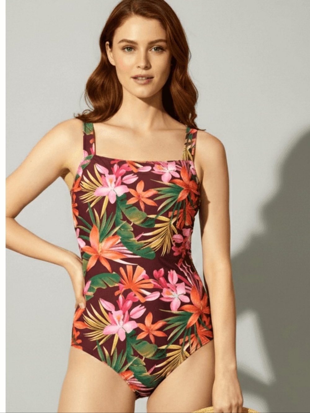 NWT Shade & Shore Floral One-Piece Swimsuit in Burgundy Size Medium